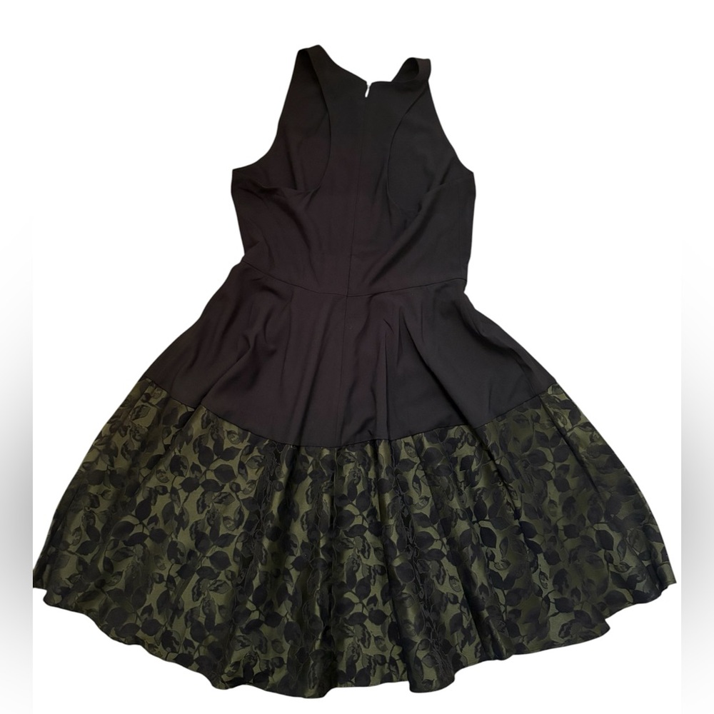 Anthropologie Hutch Claire Fit & Flare Jaquard Dress Olive Black Combo Size 12 - Picture 3 of 7